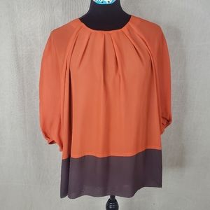 ♧ Simply Chloe Dao Orange and Brown Peasant Blouse Size XS
